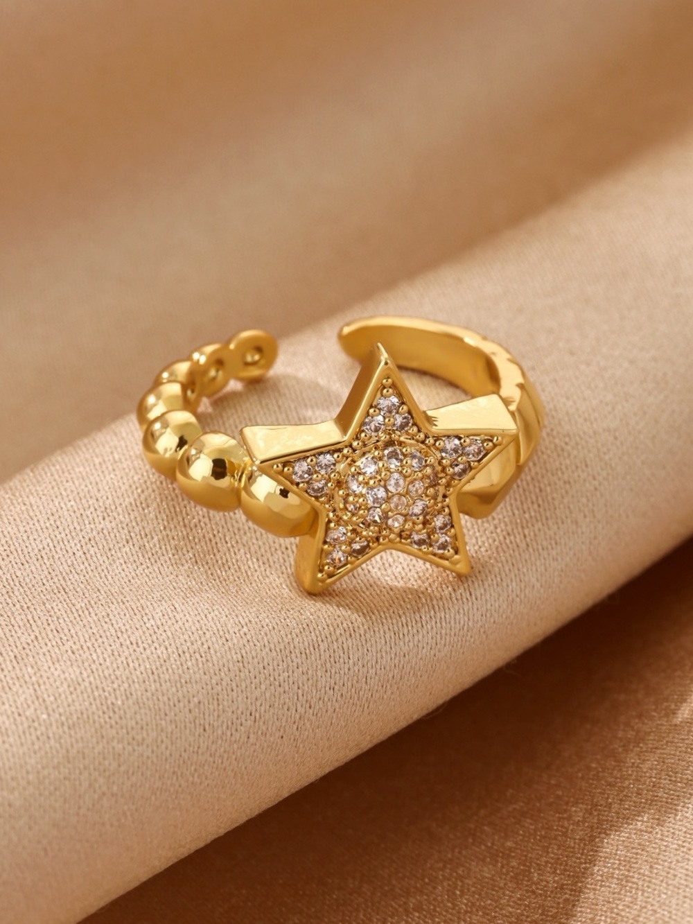Gold Star Crystal Pavรฉ Adjustable Ring - Women Jewelry